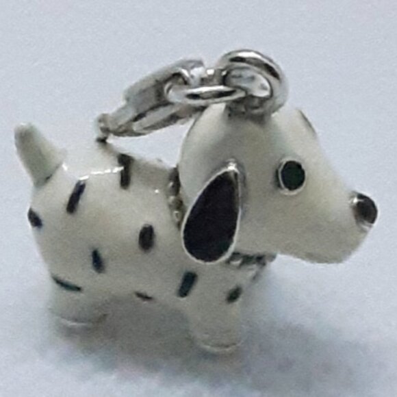 Dalmation Puppy Charm 925 Sterling and white enamel . Great Stocking Stuffer - Picture 1 of 7